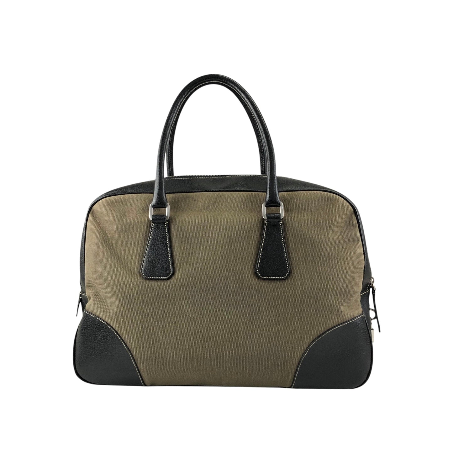 PRADA Triangle Logo Handbag Boston bag Black×Khaki Vintage 7dekxx