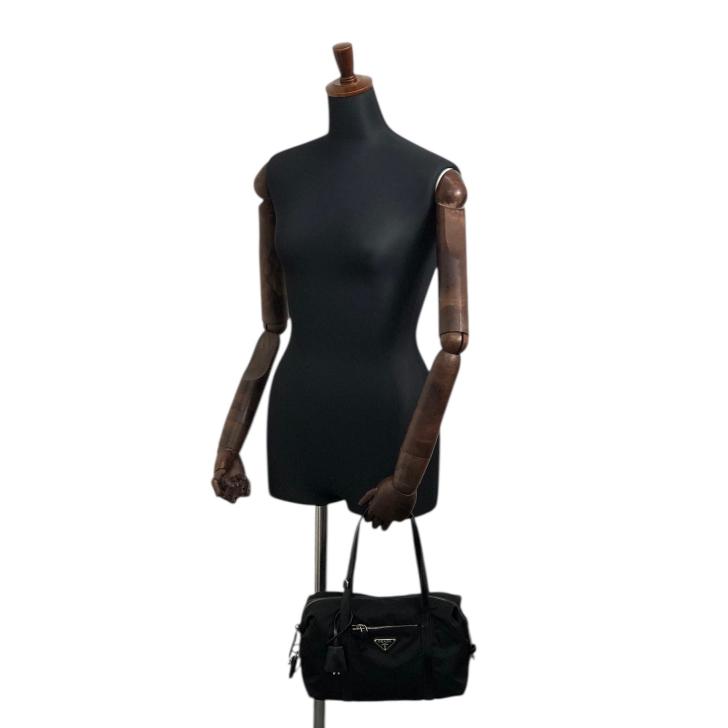 PRADA Tessuto Triangle Logo Small Boston bag Handbag Black Vintage kg2zxs