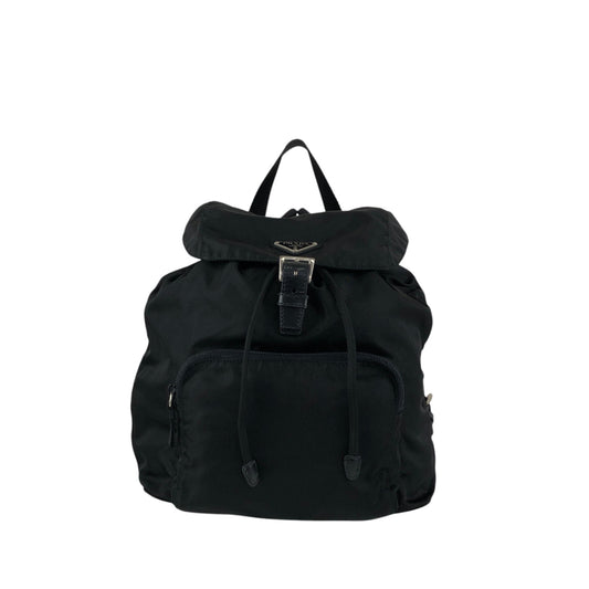PRADA Tessuto Triangle Logo Front Buckle Backpack Black Vintage bde87k