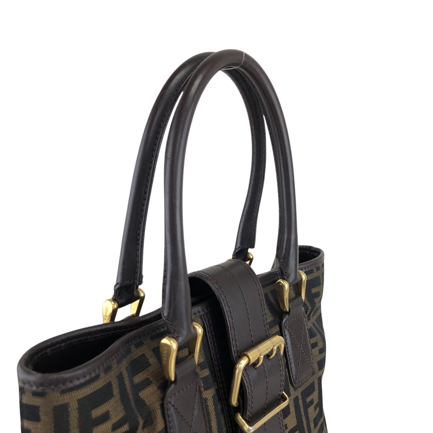 FENDI Zucca Front Buckle Totebag Brown Vintage dirw6v