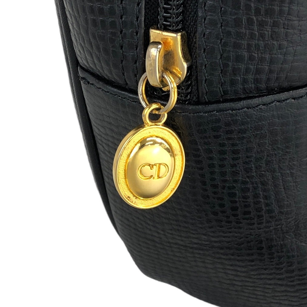 Christian Dior CD 標誌皮革小手提包黑色復古 xf3m4r
