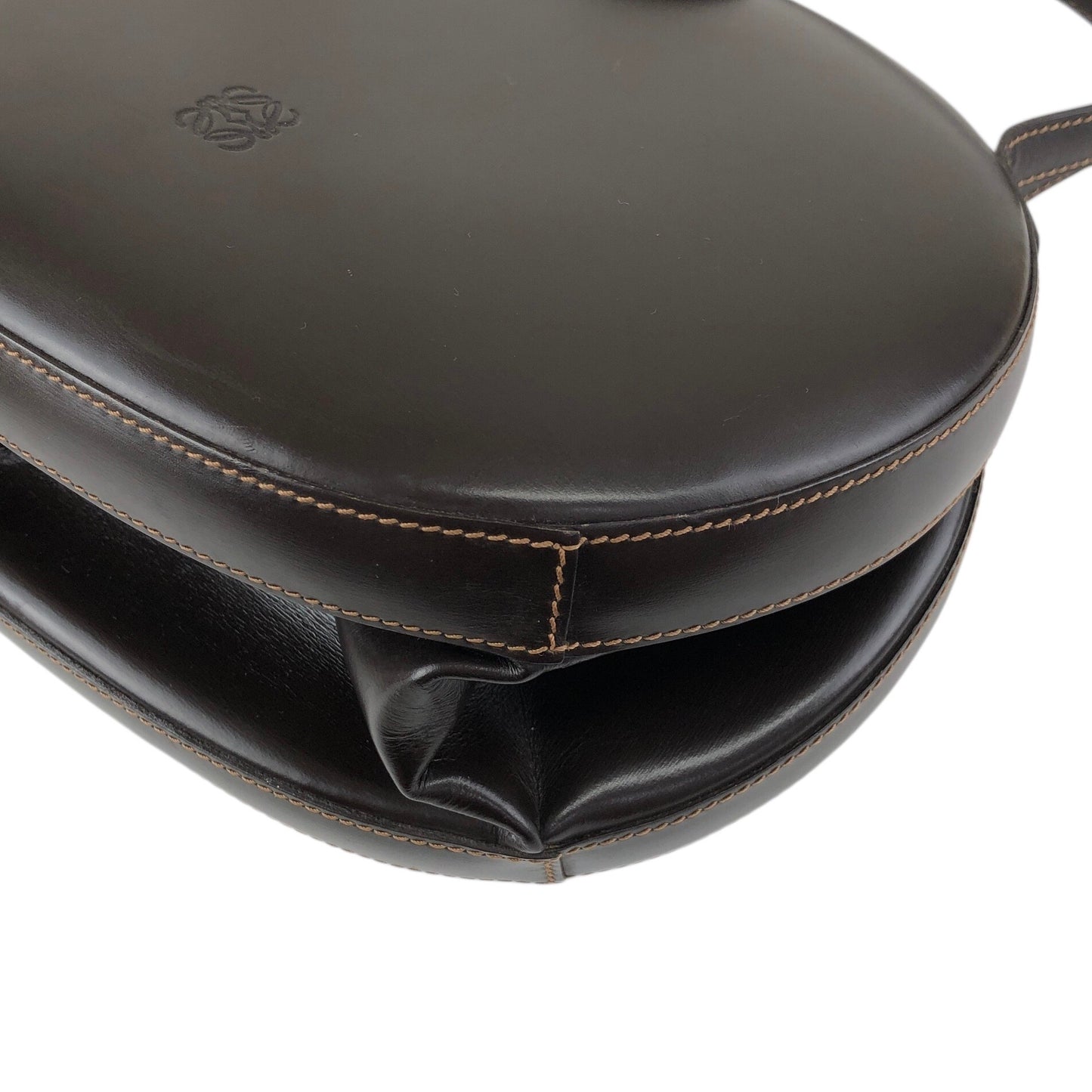LOEWE Logo Embossed Round Handbag Brown Vintage pyjsv4
