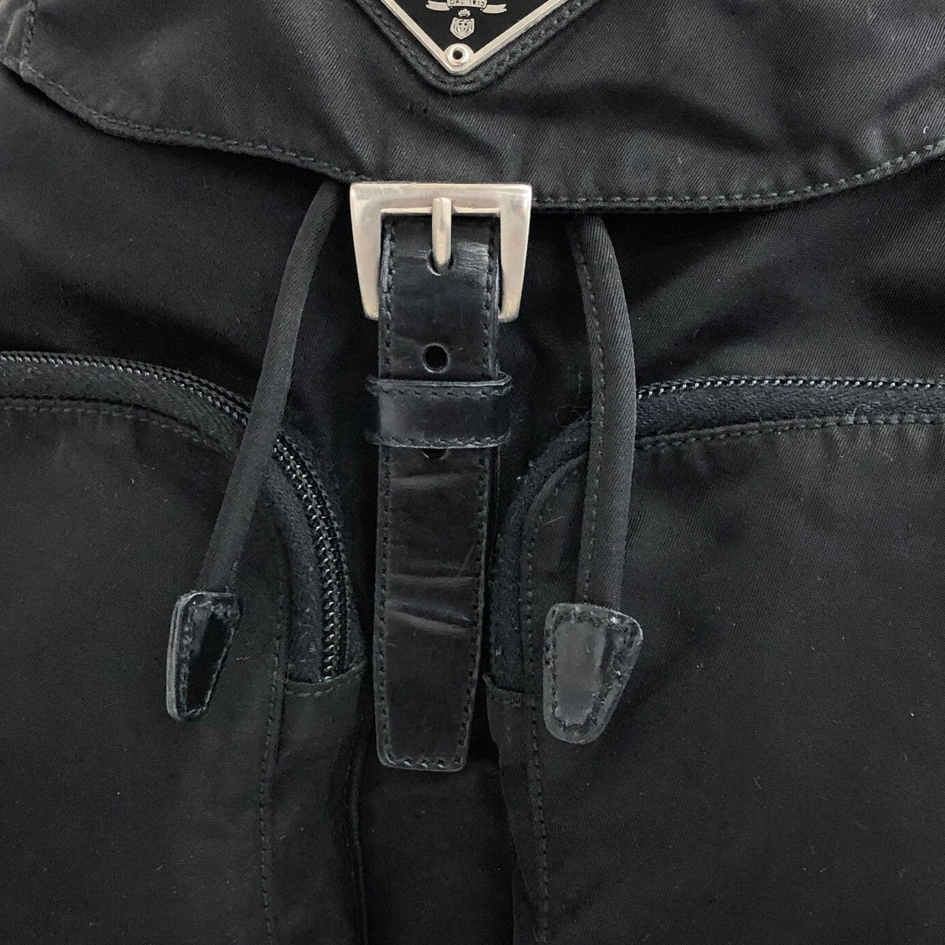 PRADA Triangle Logo Double Pocket Backpack Black Vintage mxtwf5
