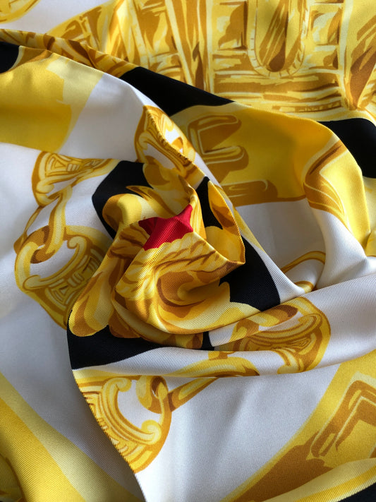 CELINE Triomphe Silk Scarf Black×Gold Vintage nbkia8