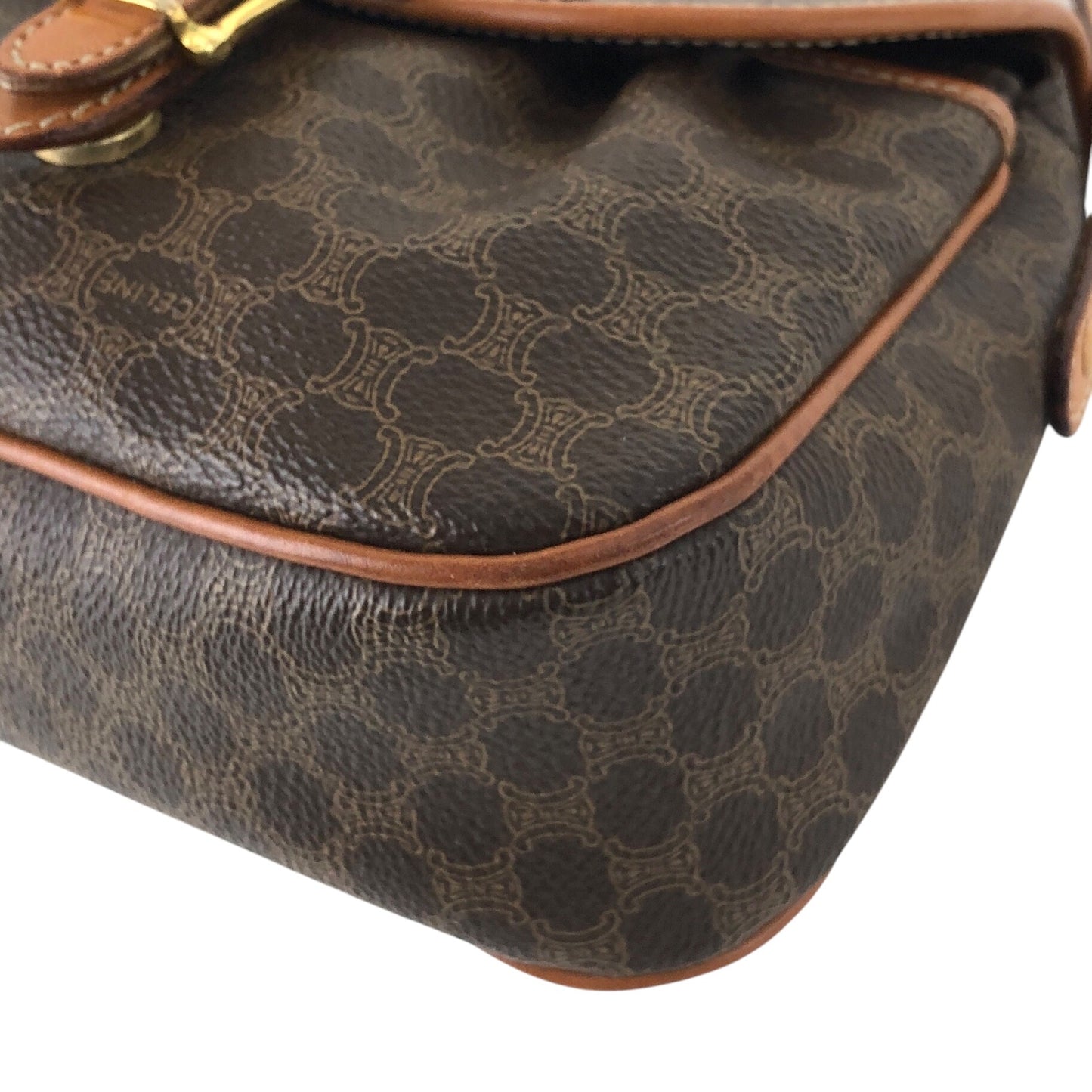 CELINE Macadam Blason Front Buckle Shoulder bag Brown Vintage msur28