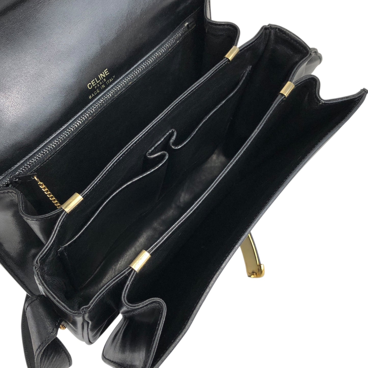 CELINE Triomphe Horse Carriage Shoulder bag Black Vintage pw788h