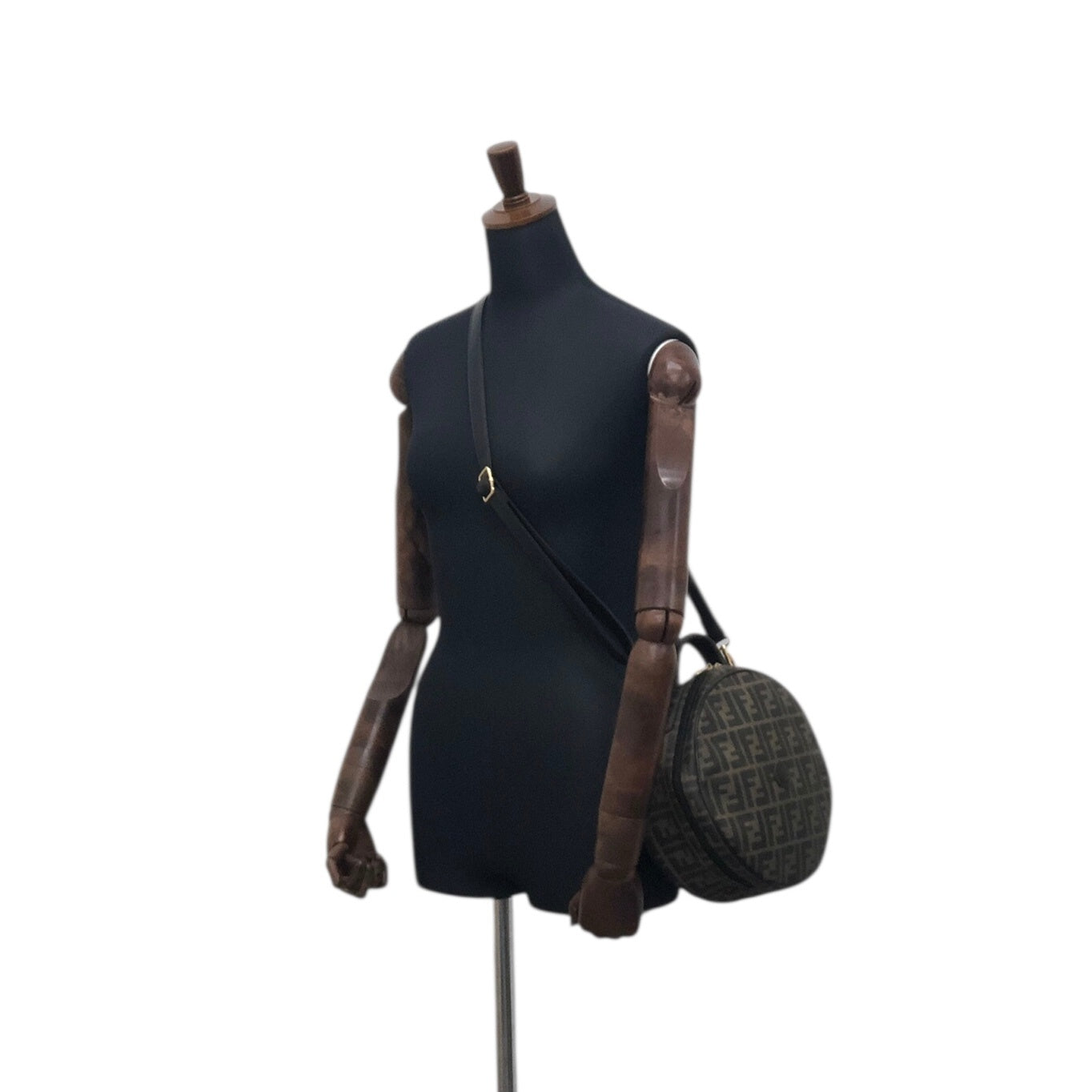 FENDI Zucca Two-way Handbag Shoulder bag Black Vintage 77gy33