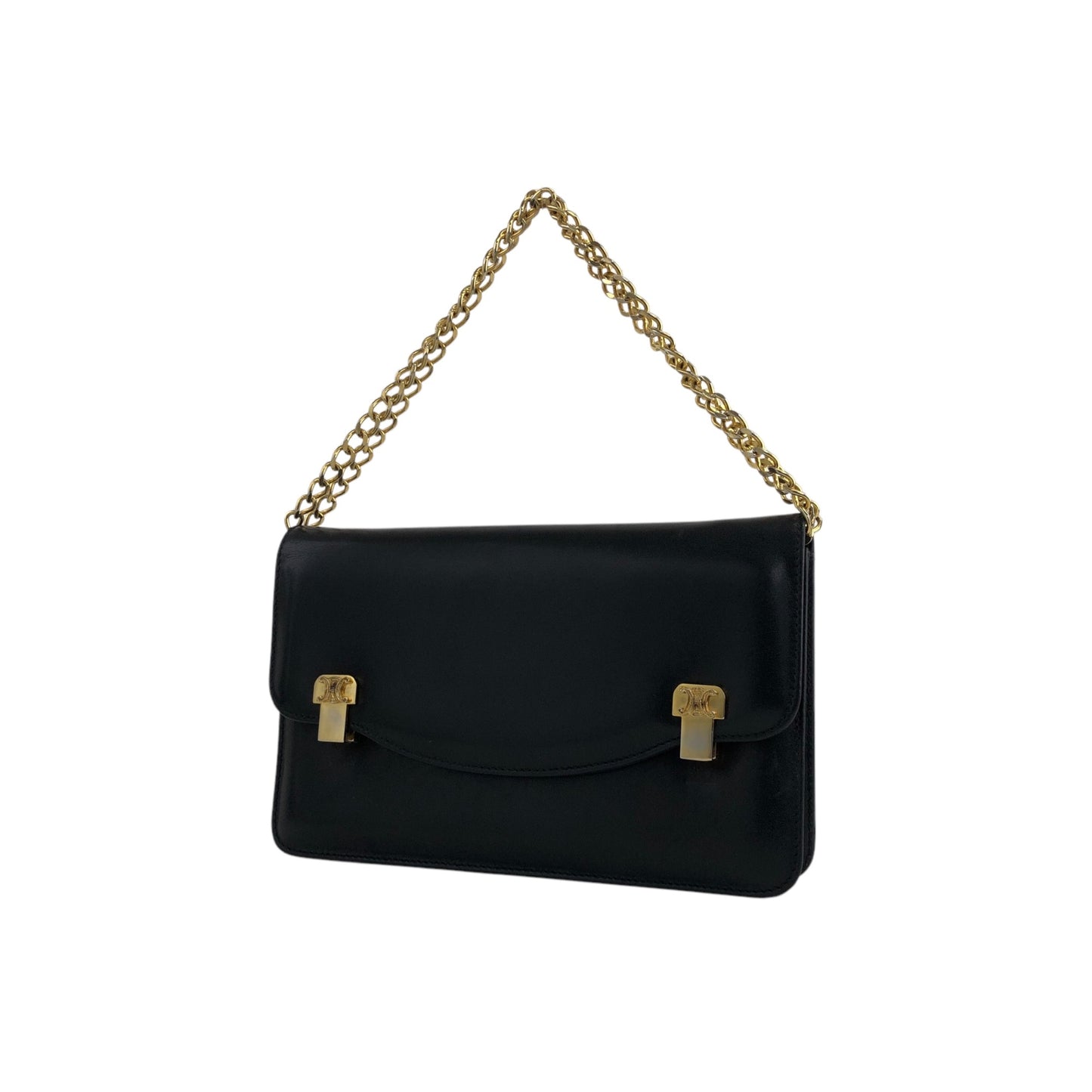 CELINE Triomphe Chain Shoulder bag Black Vintage fhwkwk