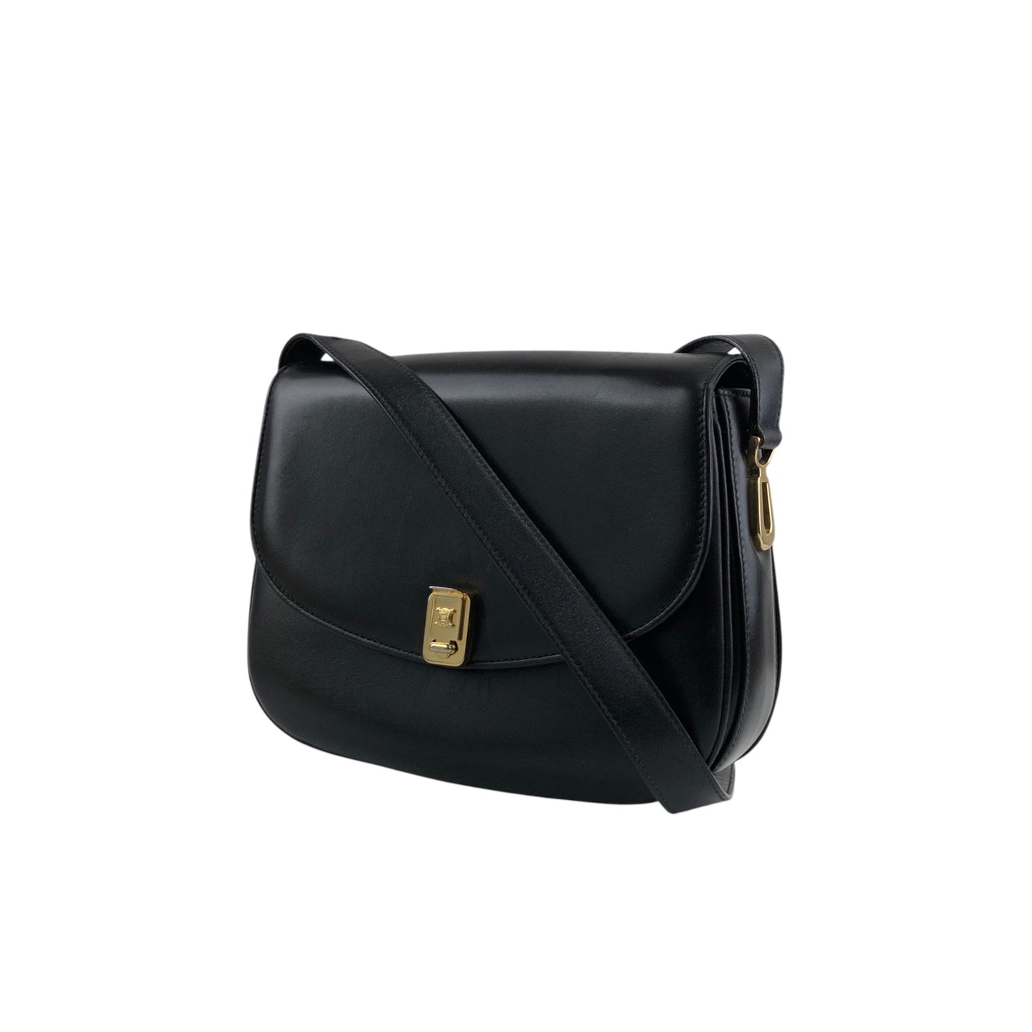 CELINE Blason Front Buckle Shoulder bag Black Vintage ery5dr