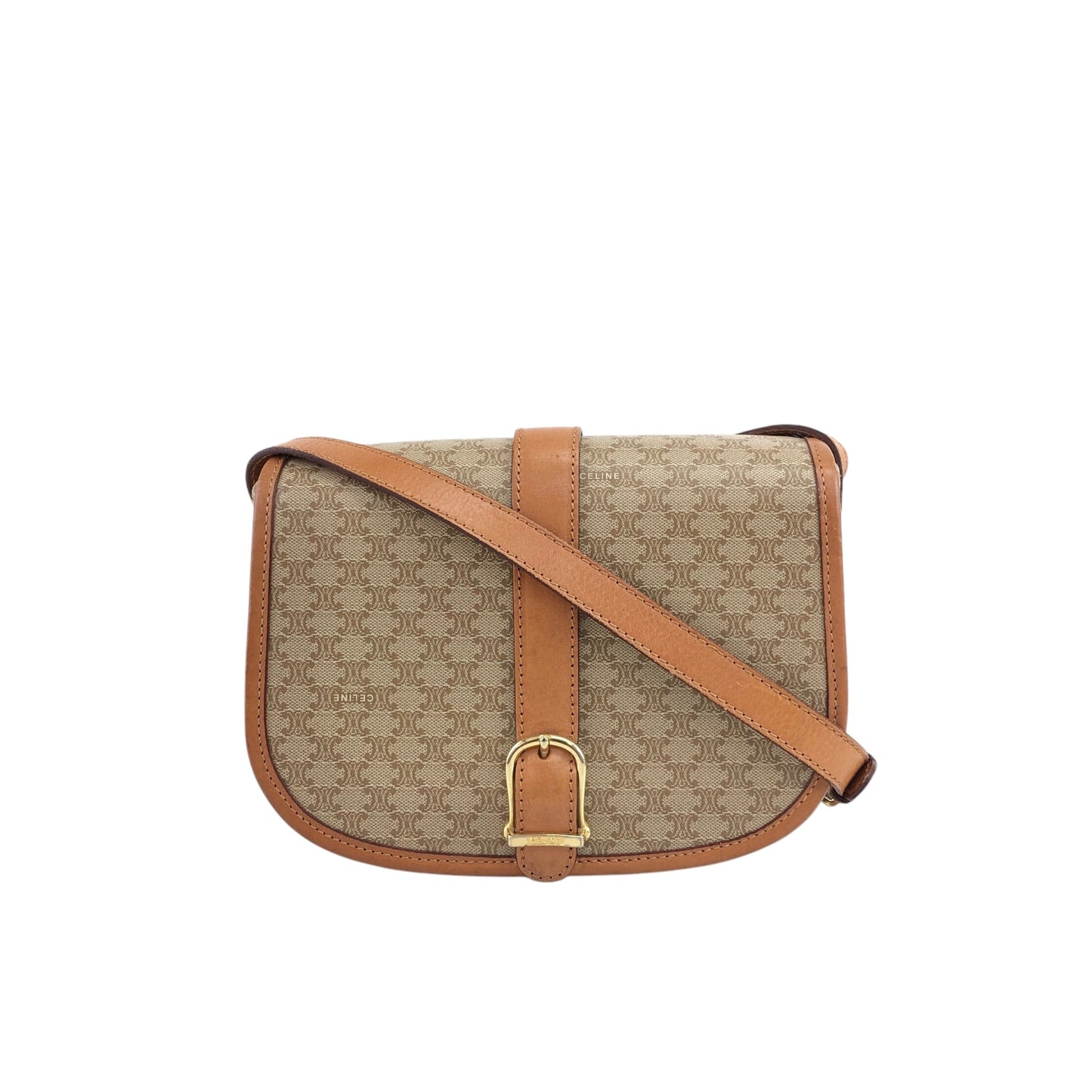 CELINE Macadam Front Buckle Shoulder bag Beige Vintage t3xmcc