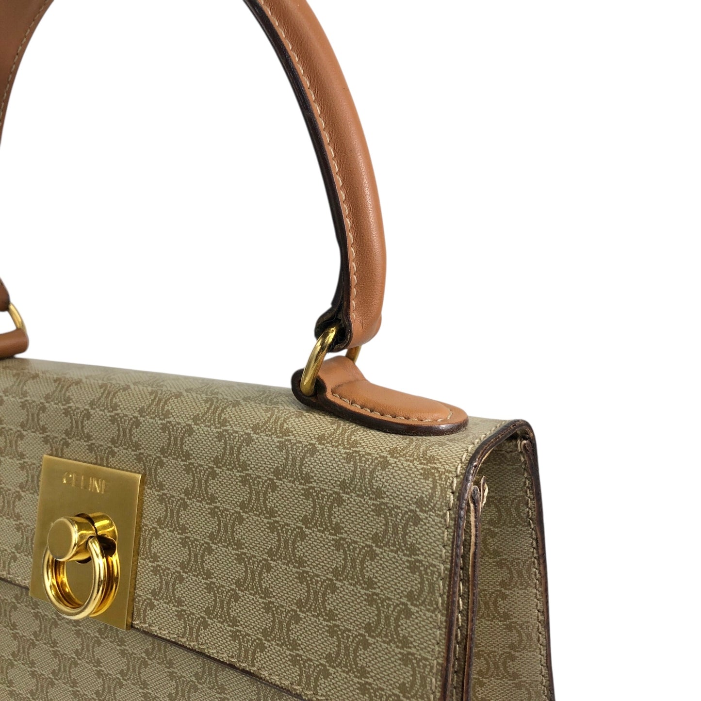 CELINE Macadam Gancini Handbag Beige Vintage 73dnvv