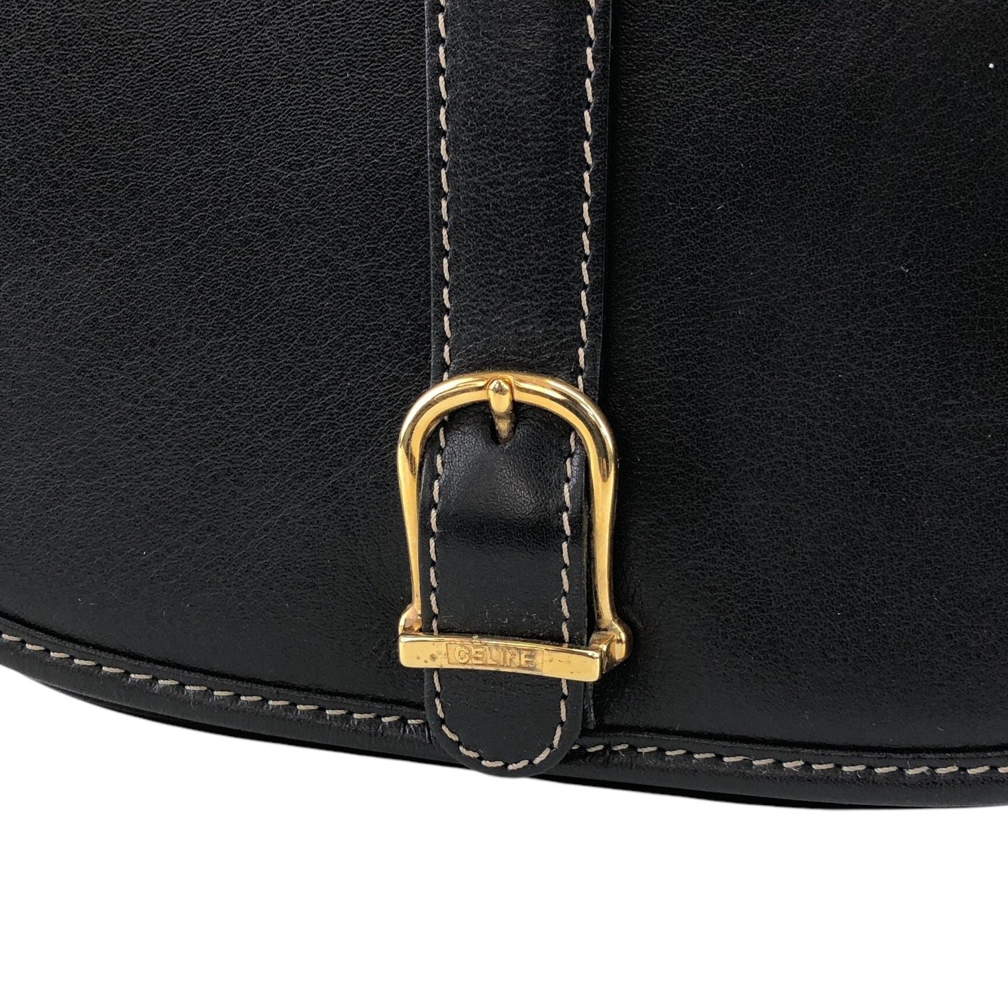CELINE Belt Buckle Stitch Shoulder bag Black Vintage 8d2v6y