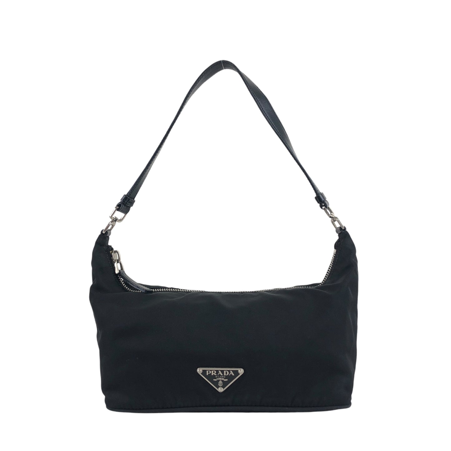 PRADA 三角形標誌小號手提包 Hobobag 黑色復古 cd6tum
