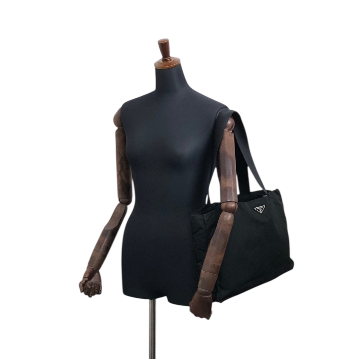 PRADA Tessuto Triangle Logo Totebag Black Vintage fhex45