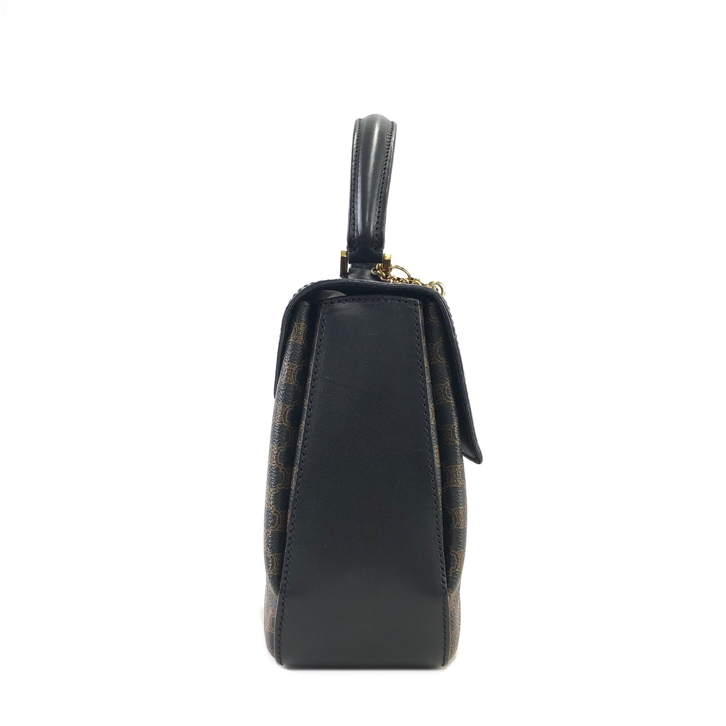 CELINE Macadam Logo Motif Charm Turn Lock Leather Two-way Handbag Shoulder bag Black Vintage cptypf