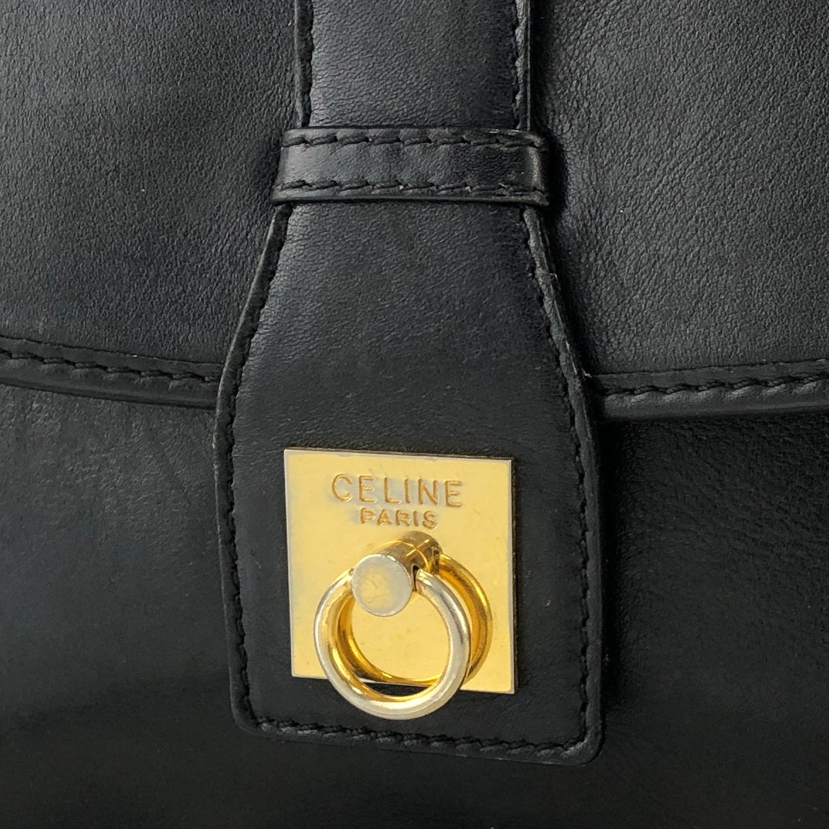 CELINE Gancini Leather Crossbody Shoulder bag Black Vintage 243mx8