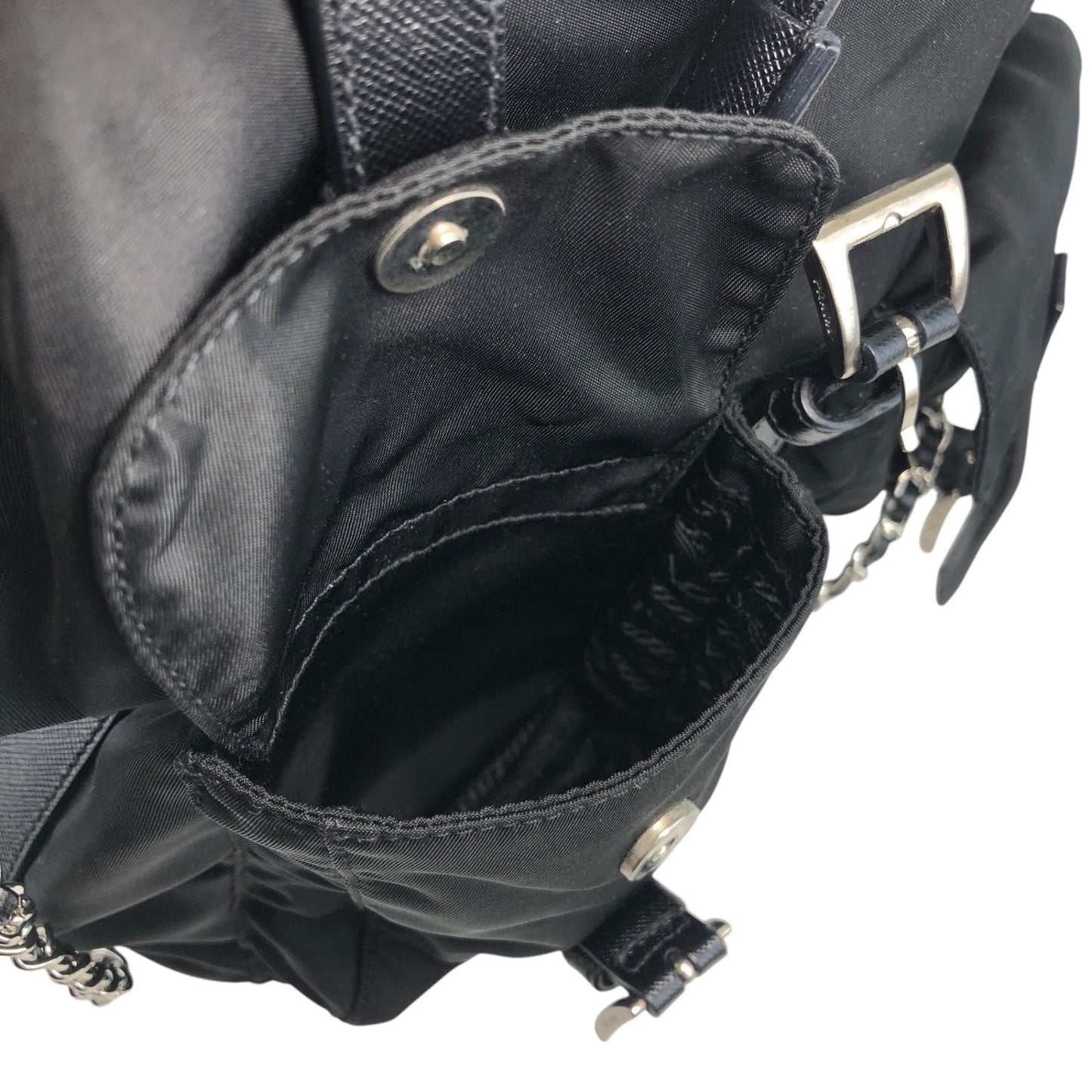 PRADA Triangle Logo Front Buckle Shoulder bag Black Vintage fkfvej