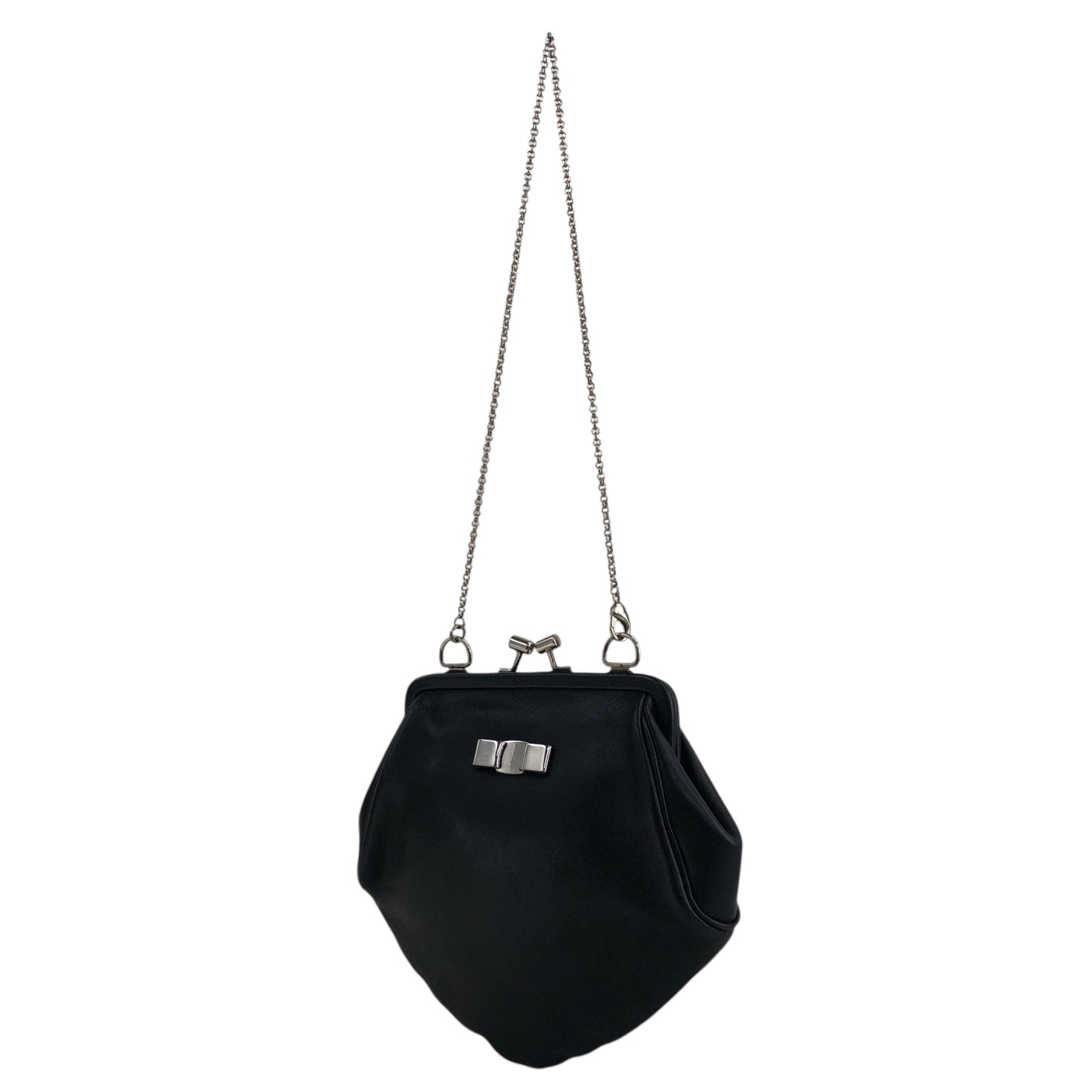 Salvatore Ferragamo Vala Metal Clasp Chain Shoulder bag Black Vintage yntg52