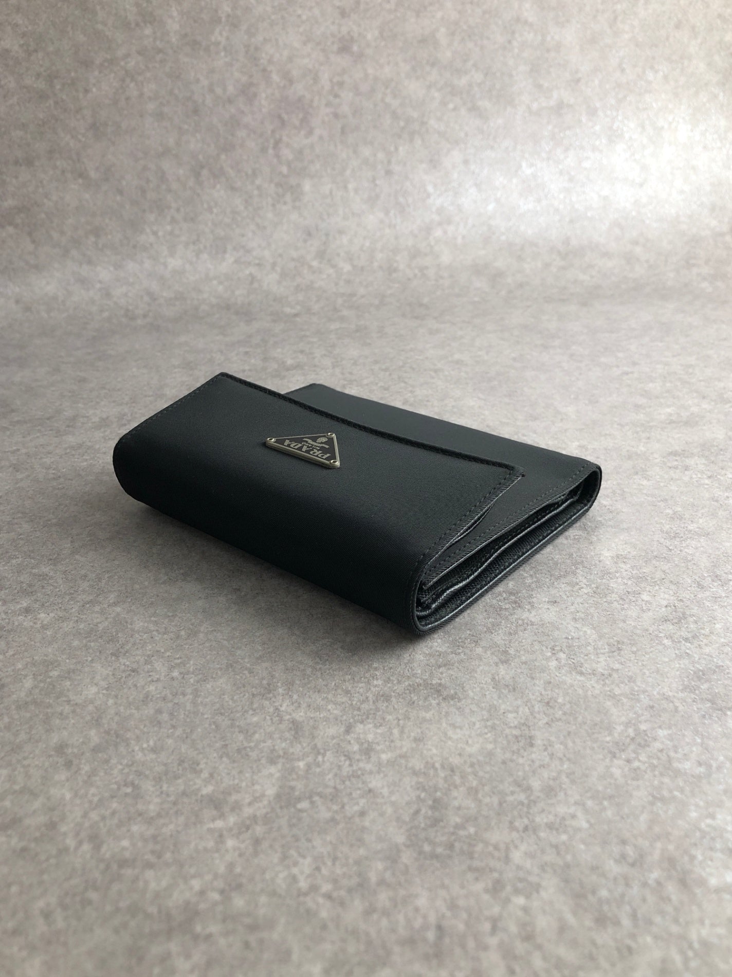 PRADA Triangle Logo Folded Wallet Black Vintage s2heh6