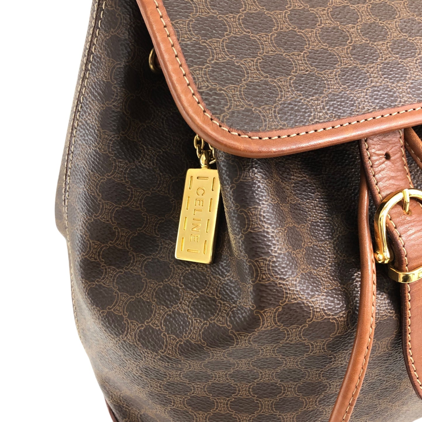 CELINE Macadam Front Buckle Backpack Brown Vintage 6yeab5
