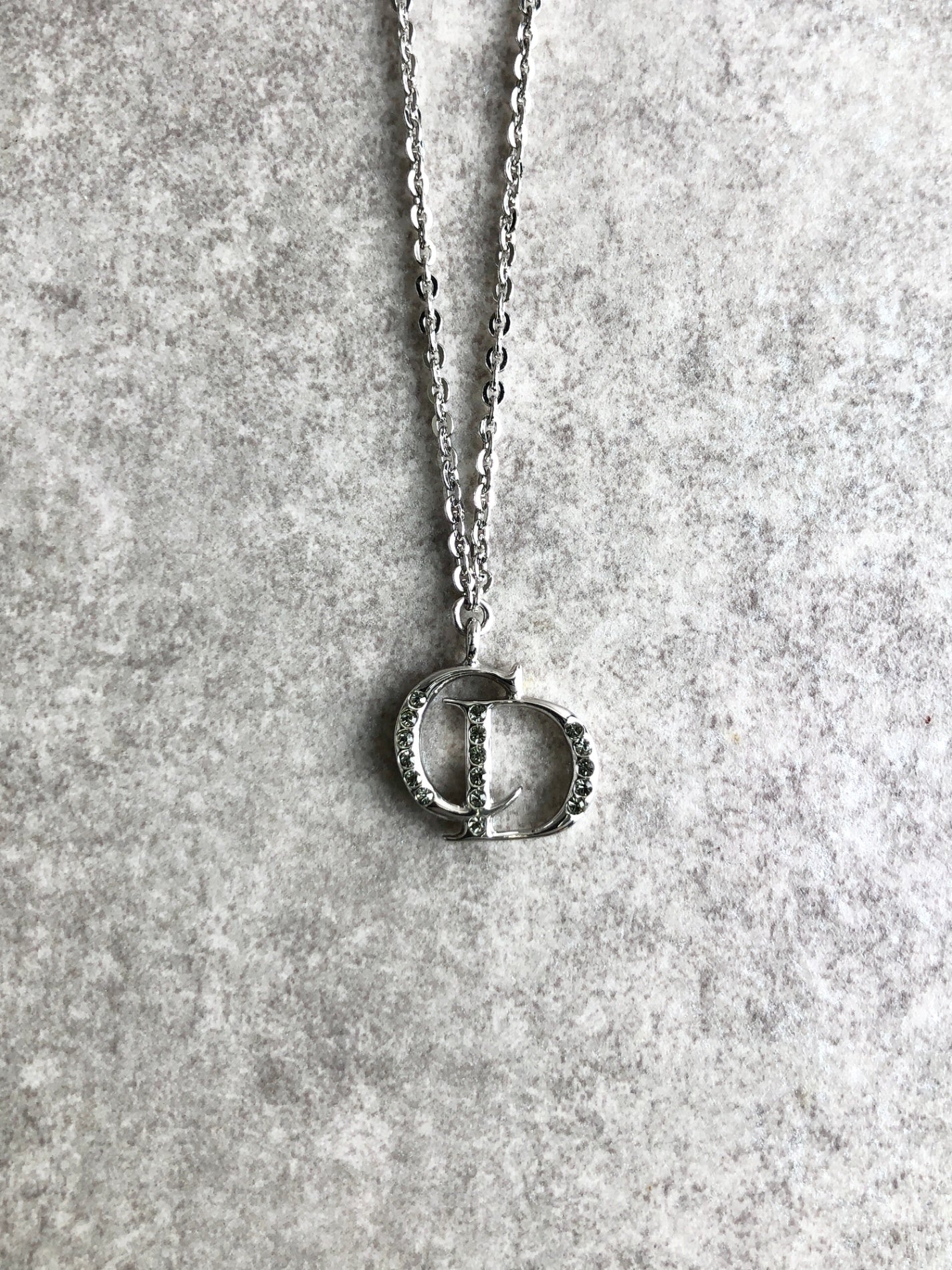 Christian Dior CD Logo Necklace Silver Vintage gb77nv
