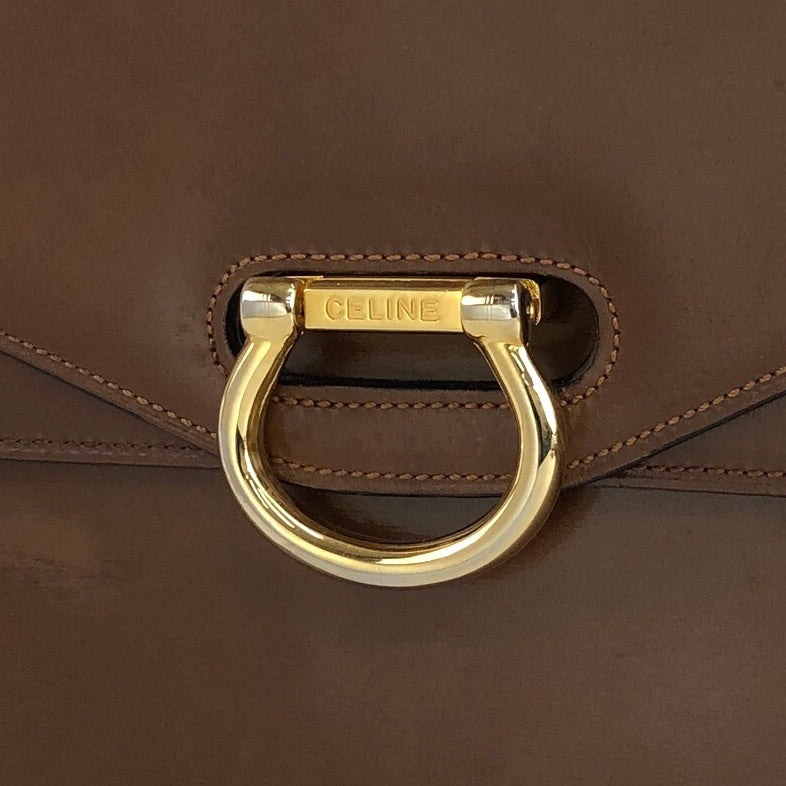 CELINE Horse Bit Double Flap Handbag Brown Vintage yxn6s8