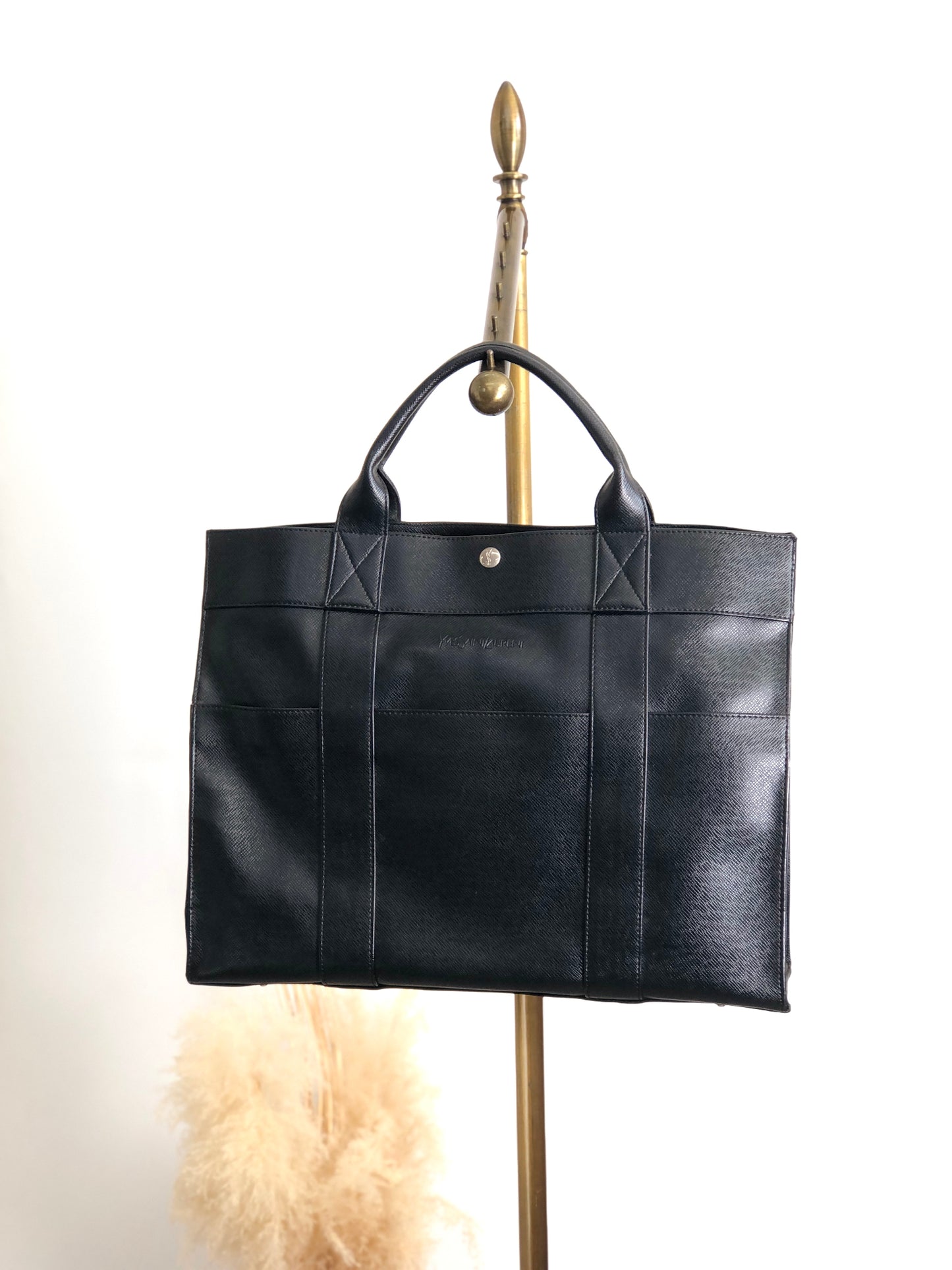 Yves Saint Laurent Logo Handbag Black Vintage 7pcndx