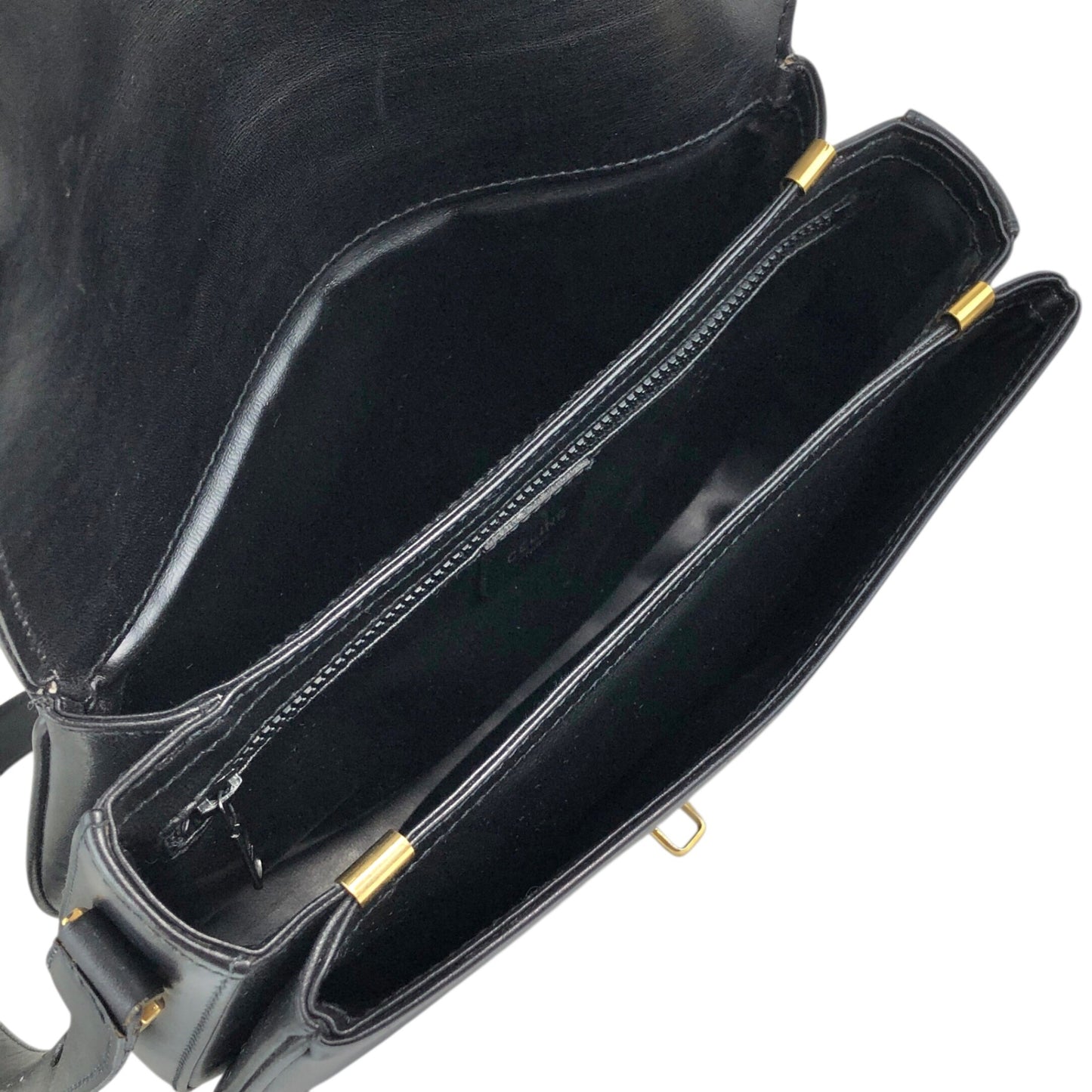 CELINE Blason Front Buckle Shoulder bag Black Vintage ery5dr