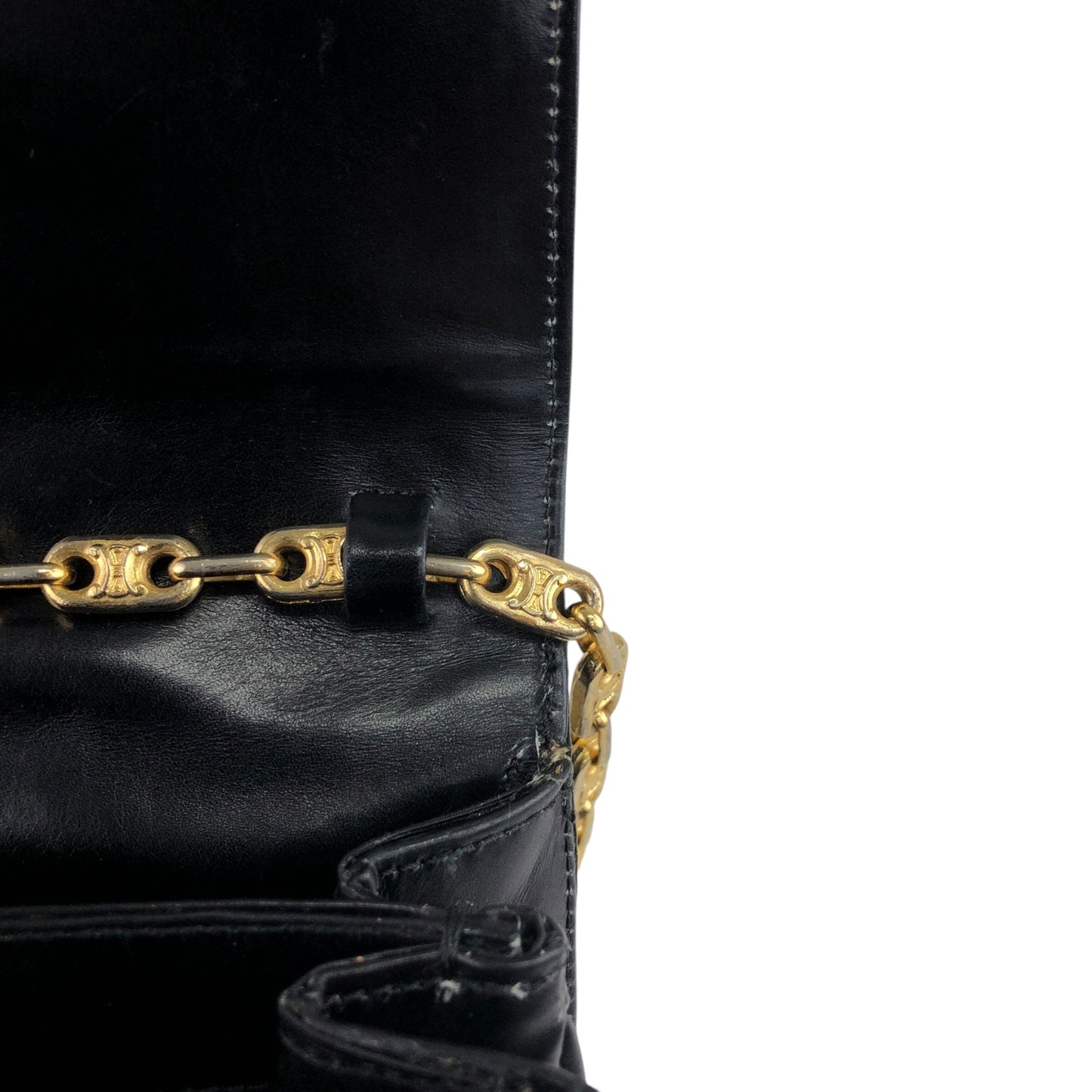 CELINE Horse Bit Chain Shoulder bag Black Vintage pu7w2k