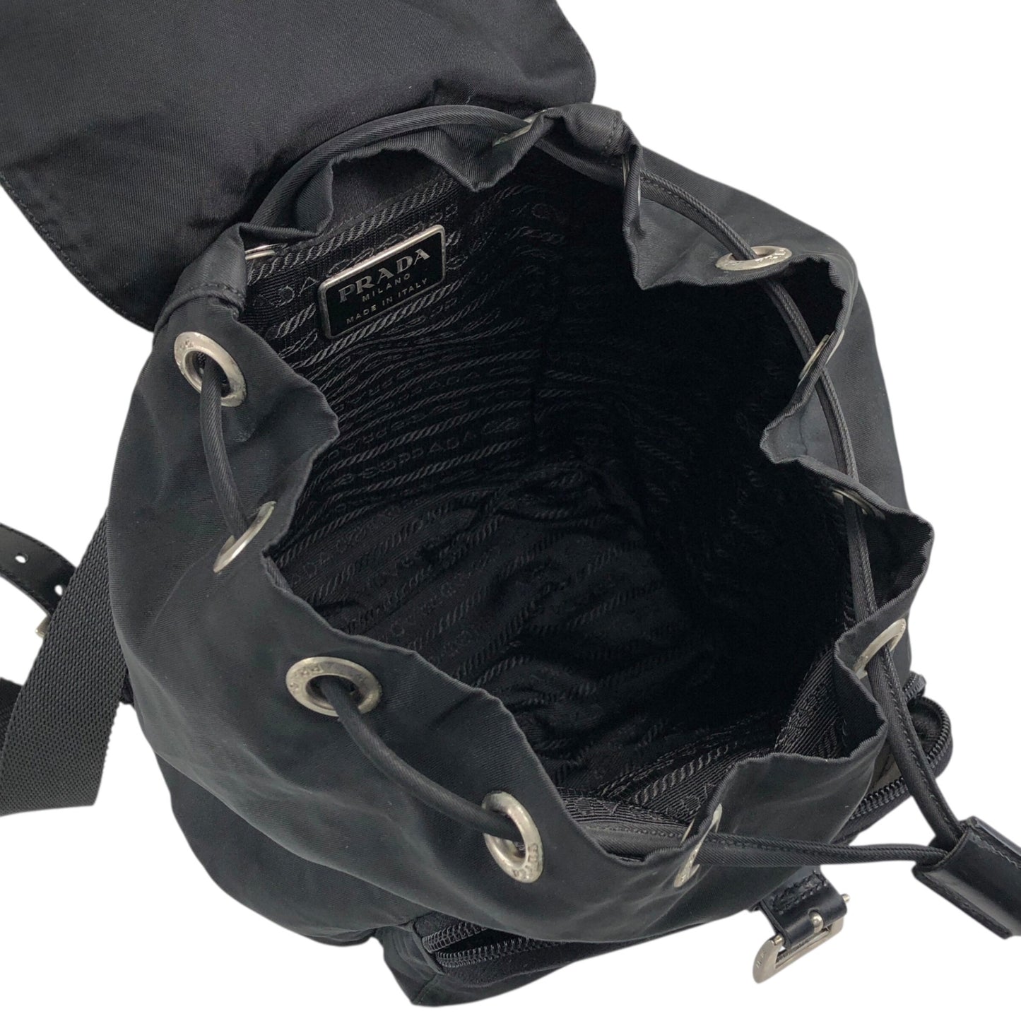 PRADA Tessuto Triangle Logo Front Pocket Backpack Black Vintage nnyiv2