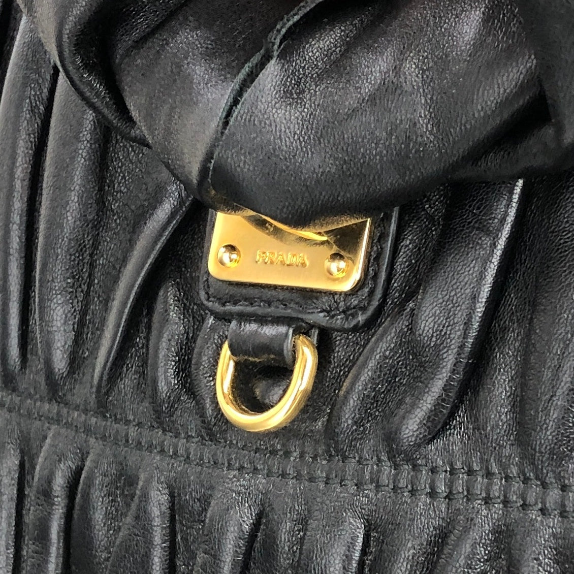 PRADA Ribbon Motif Two-way Handbag Shoulder bag Black Vintage hfsinw