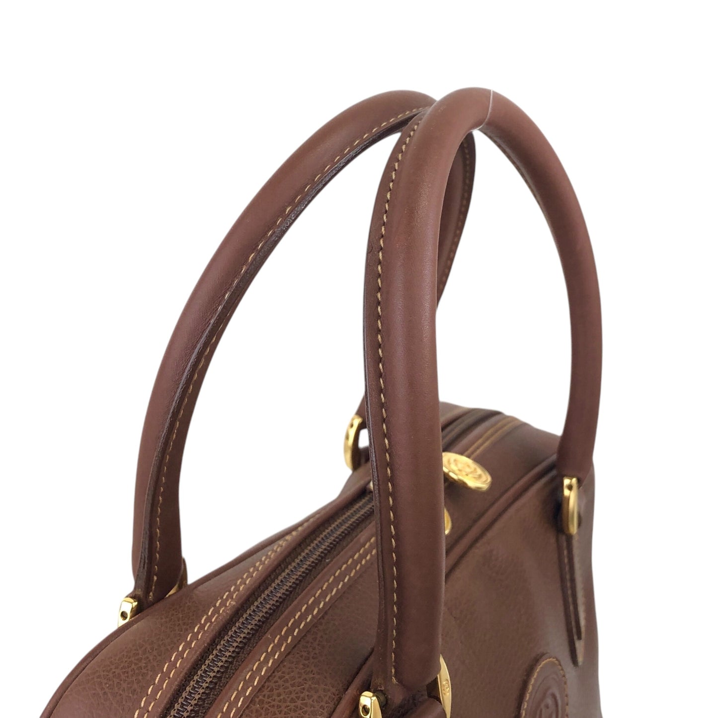 GUCCI Logo Embossed Handbag Boston bag Brown Vintage 7vibey