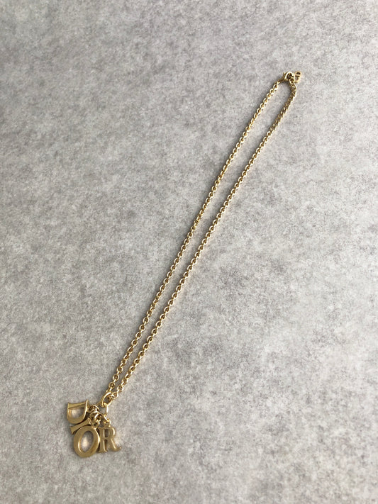 Christian Dior Logo Motif Necklace Gold Vintage z2uvgg