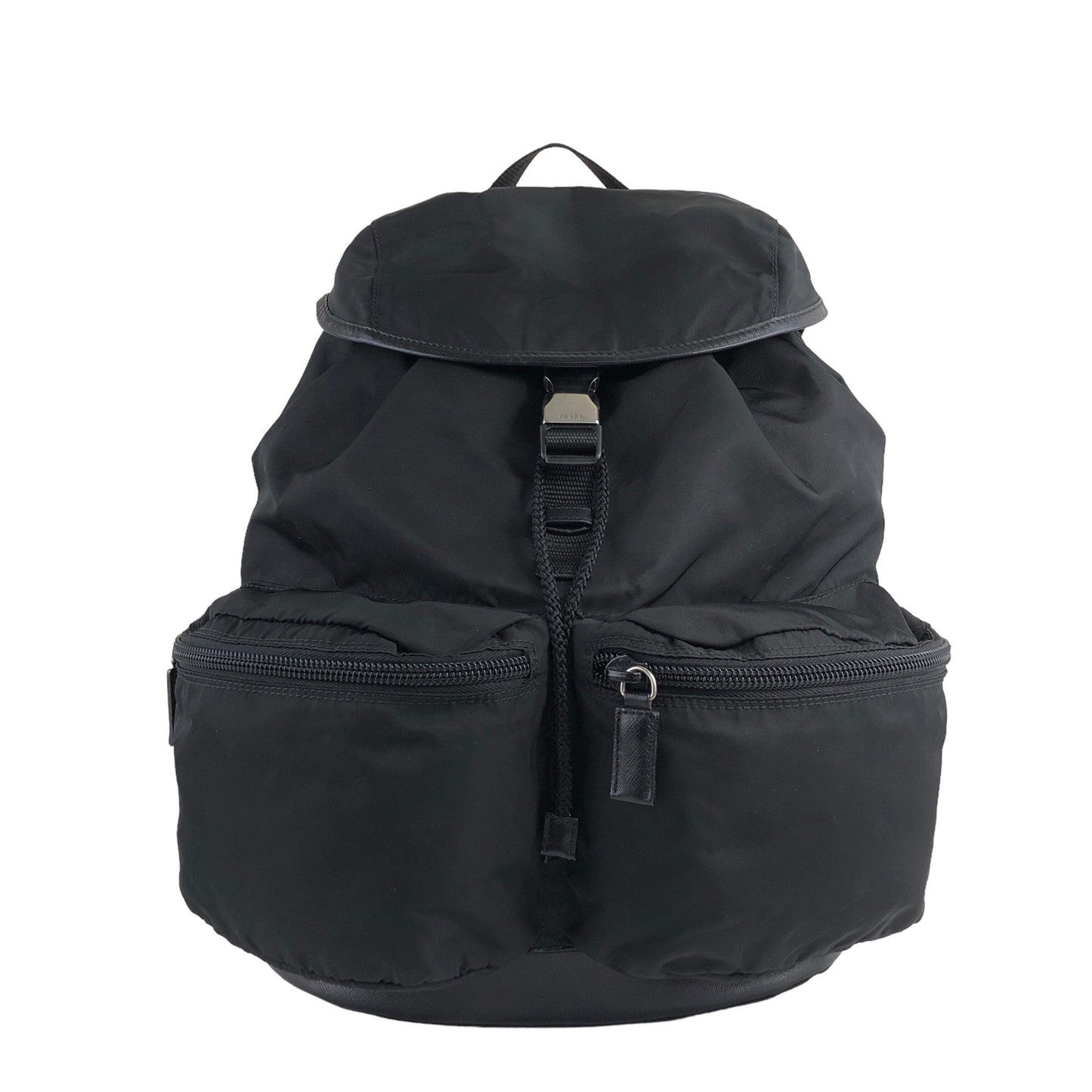 PRADA Triangle Logo Double Pocket Backpack Black Vintage avewmk