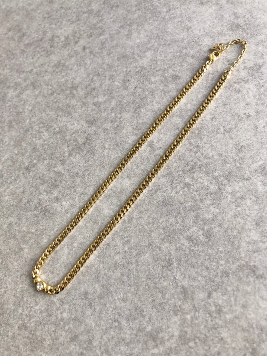 Christian Dior CD Logo Stone Necklace Gold Vintage 7snwna