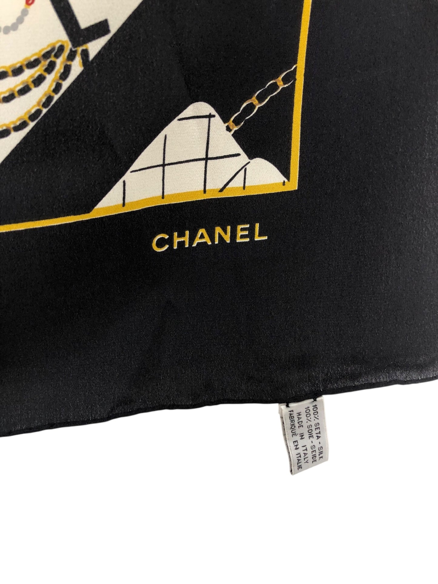 CHANEL Scarf Black×White Silk Vintage r3ea4i