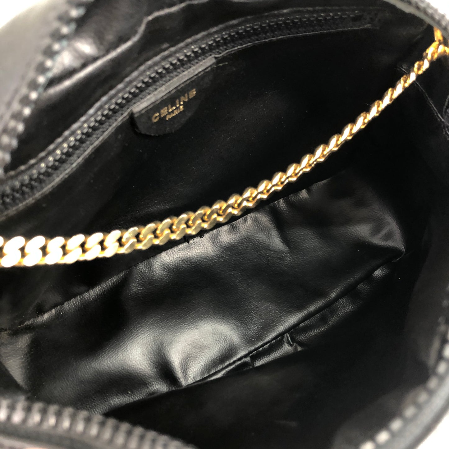 CELINE Triomphe 皮革鏈條單肩包 黑色 復古 jigb5w