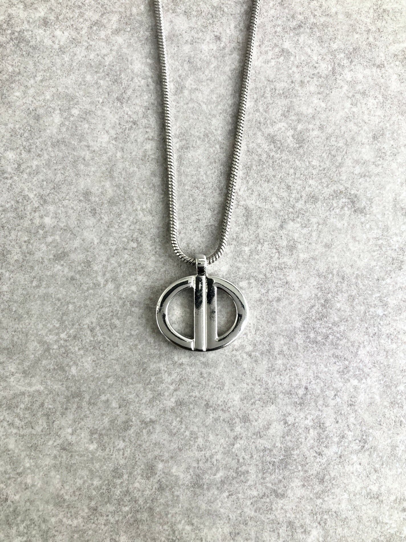 Christian Dior CD Logo Motif Necklace Silver Vintage 75c7y2