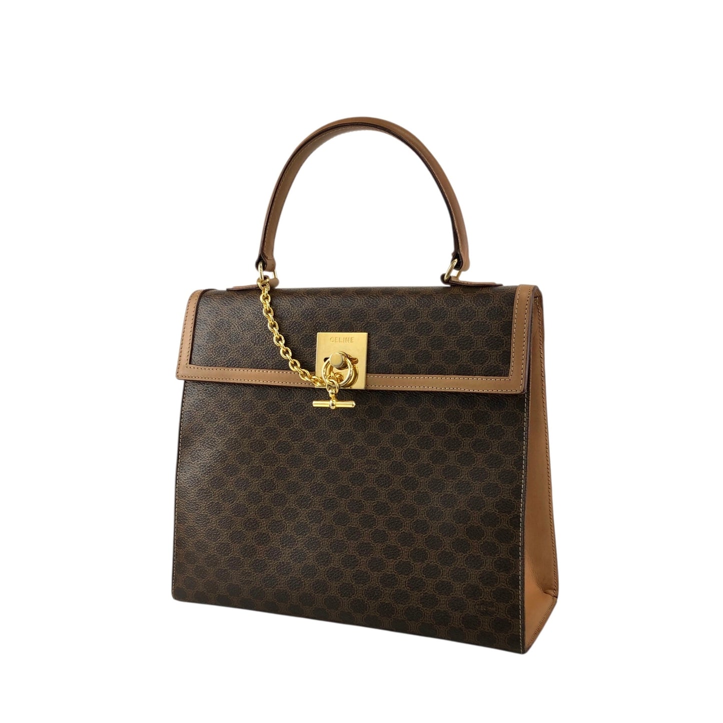 CELINE Macadam Gancini Top Handle Handbag Brown Vintage b7vuin