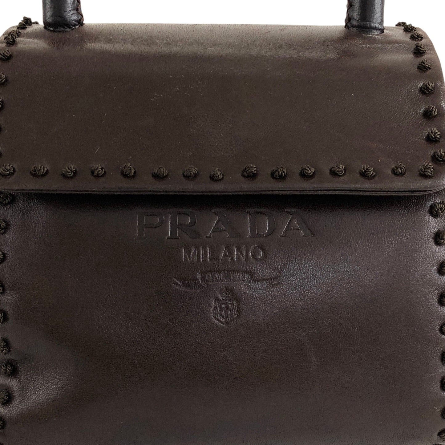 PRADA Logo Embossed Small Handbag Brown Vintage 5zhkhc