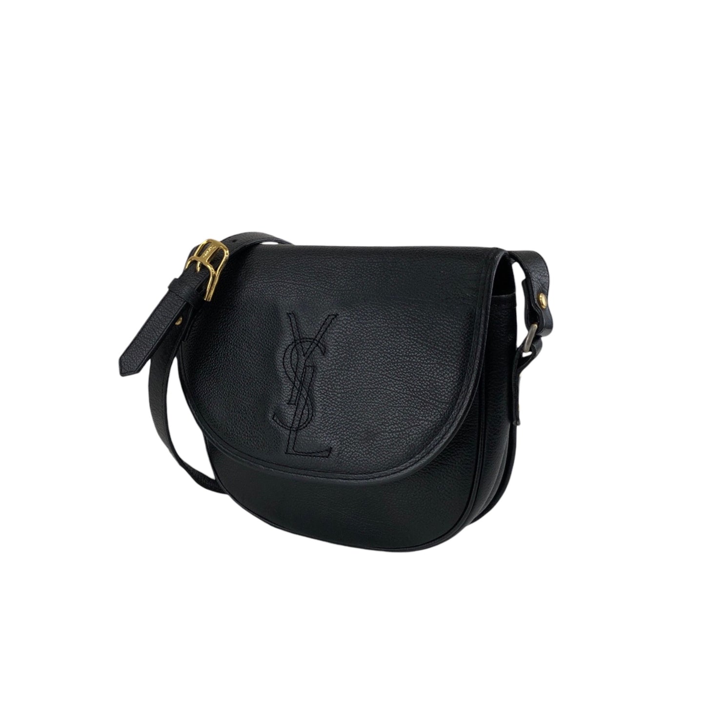 Yves Saint Laurent YSL Logo Flap Shoulder bag Black Vintage hrxn3f