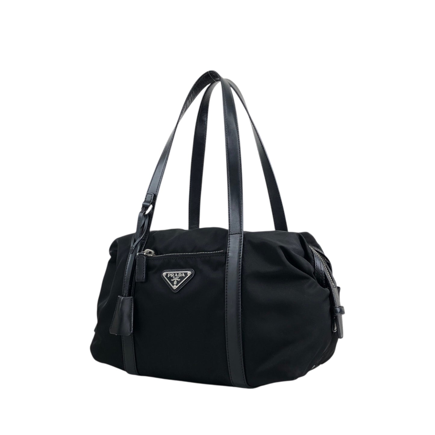 PRADA Tessuto Triangle Logo Small Boston bag Handbag Black Vintage pde7em