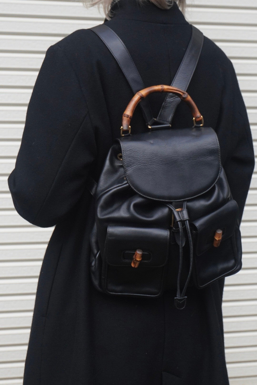 GUCCI Bamboo Double Pocket Backpack Black Vintage 5xx4xe