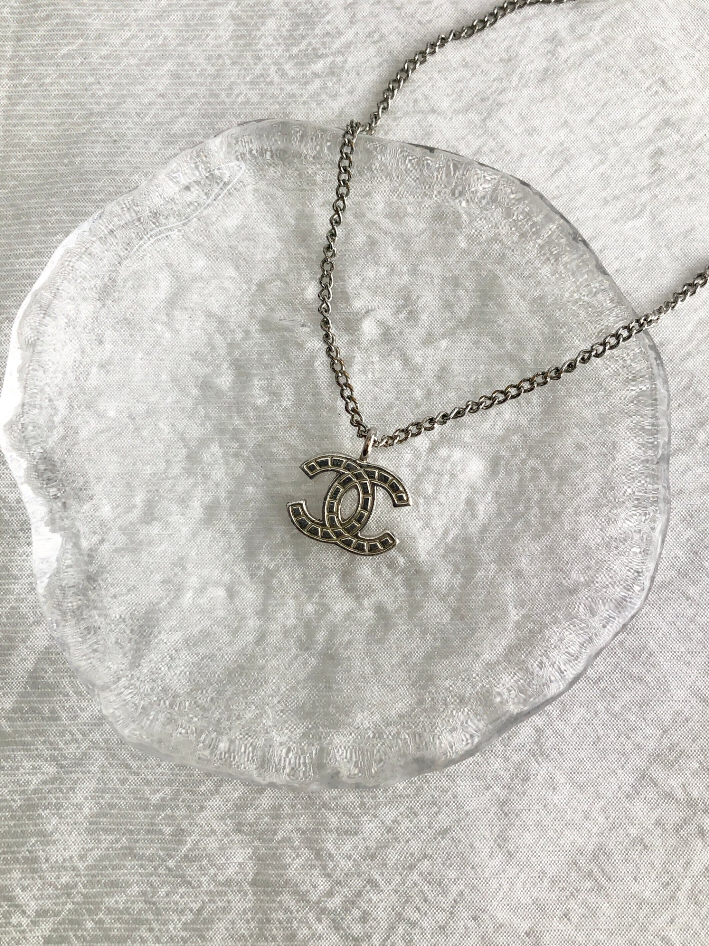 CHANEL Coco Mark Necklace Silver Vintage erswfu