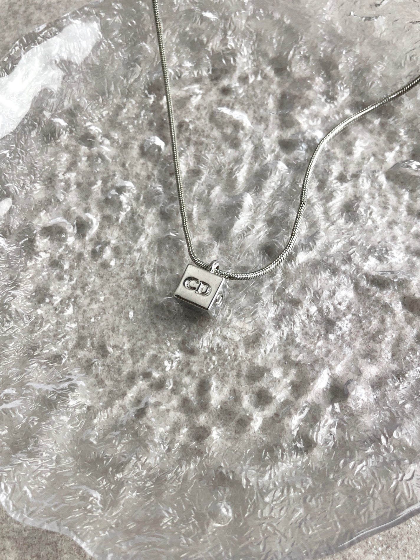 Christian Dior CD Logo Necklace Silver Vintage aurwmg