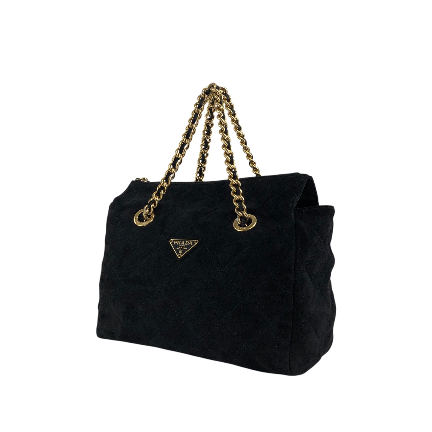 PRADA Triangle Logo Chain Shoulder bag Black Vintage t7p4ej
