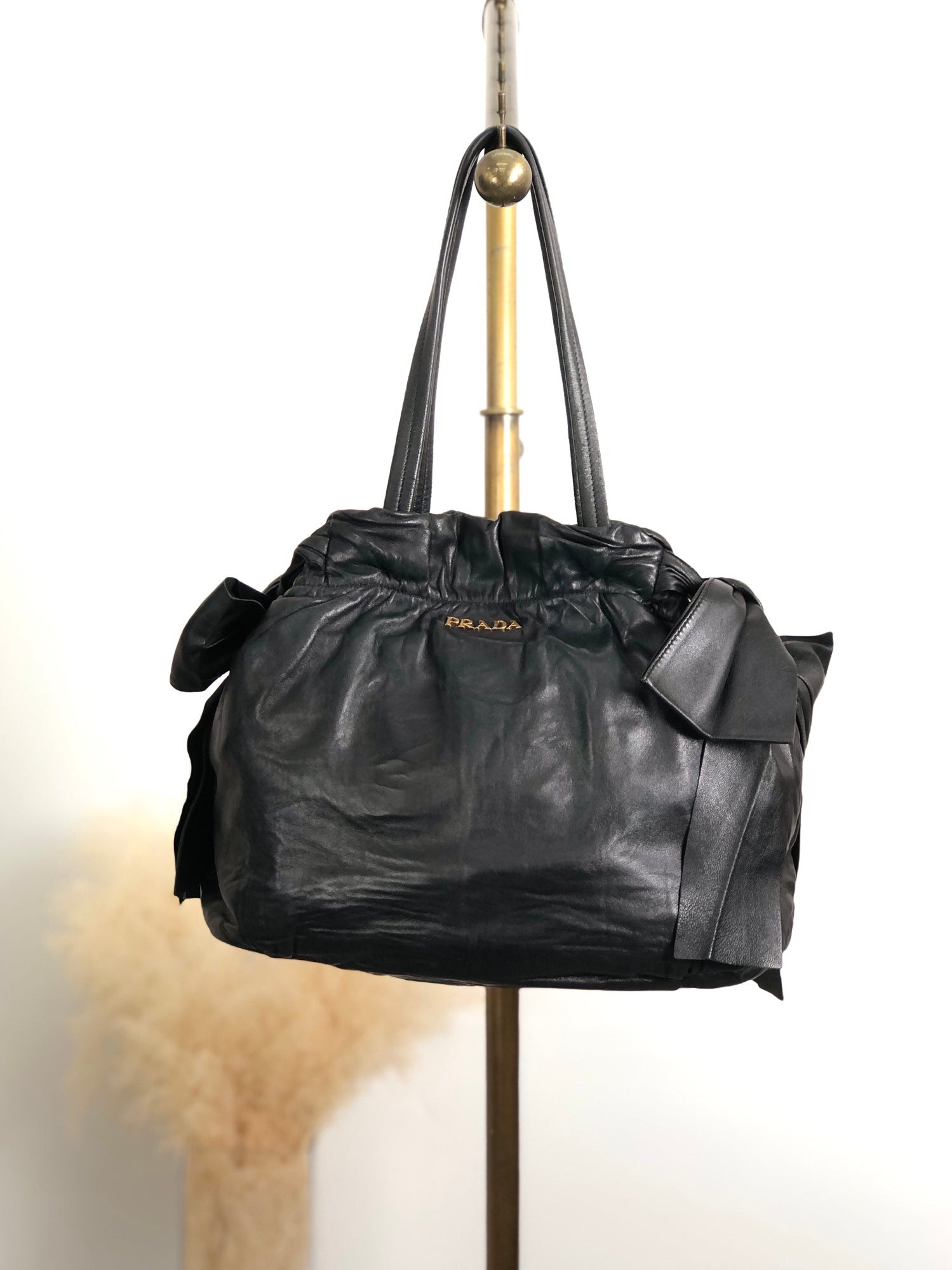 PRADA Soft Calfskin Impunture Diagramme Day Backpack Bambu