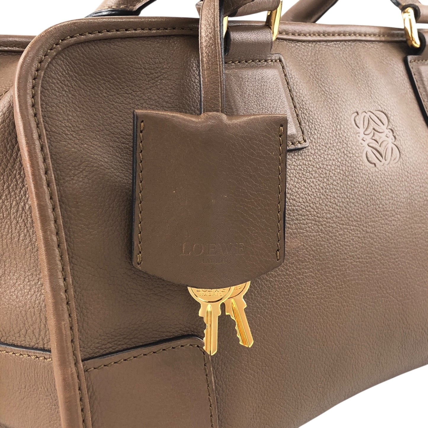 LOEWE Amazona28 Anagram Small Boston bag Handbag Beige Vintage euhpr8