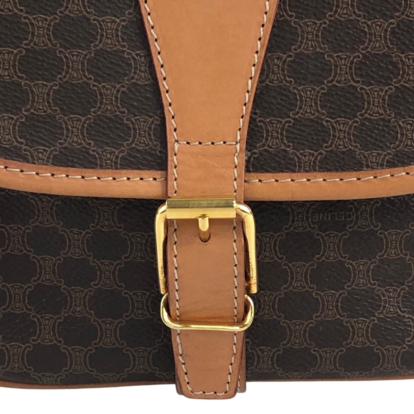 CELINE Macadam Front Buckle Shoulder bag Brown Vintage r3ukfi