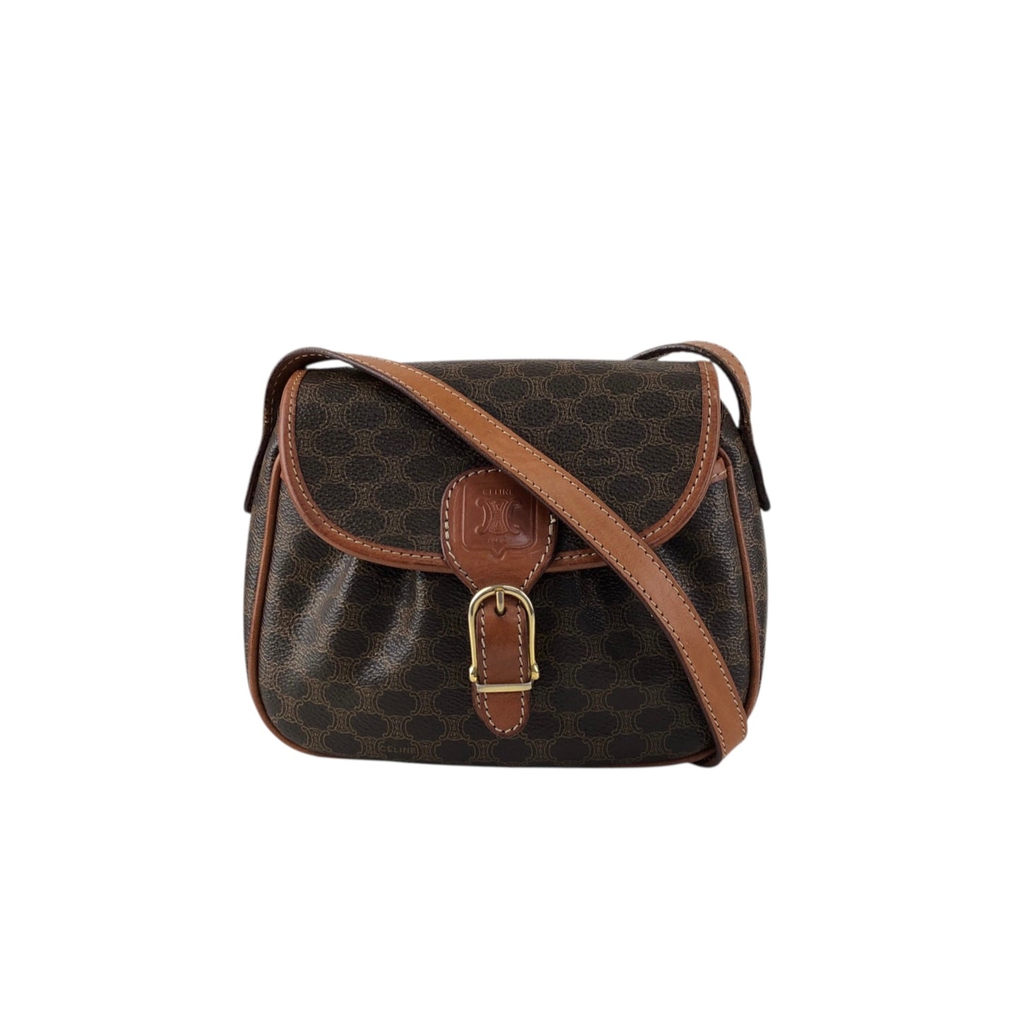 CELINE Macadam Blason Shoulder bag Brown Vintage w4w3x4